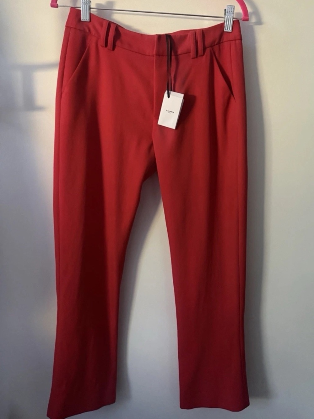 Balmain Women’s Red Wool Flared Cropped Pants Size 34 NWT